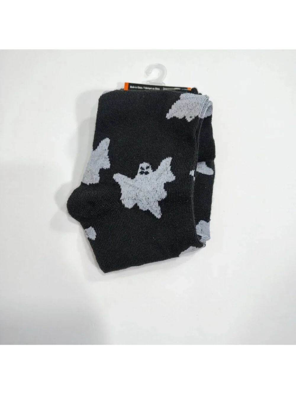 Halloween Crew Socks Womens Size 6-12 Gray Ghost Pattern Lightweight